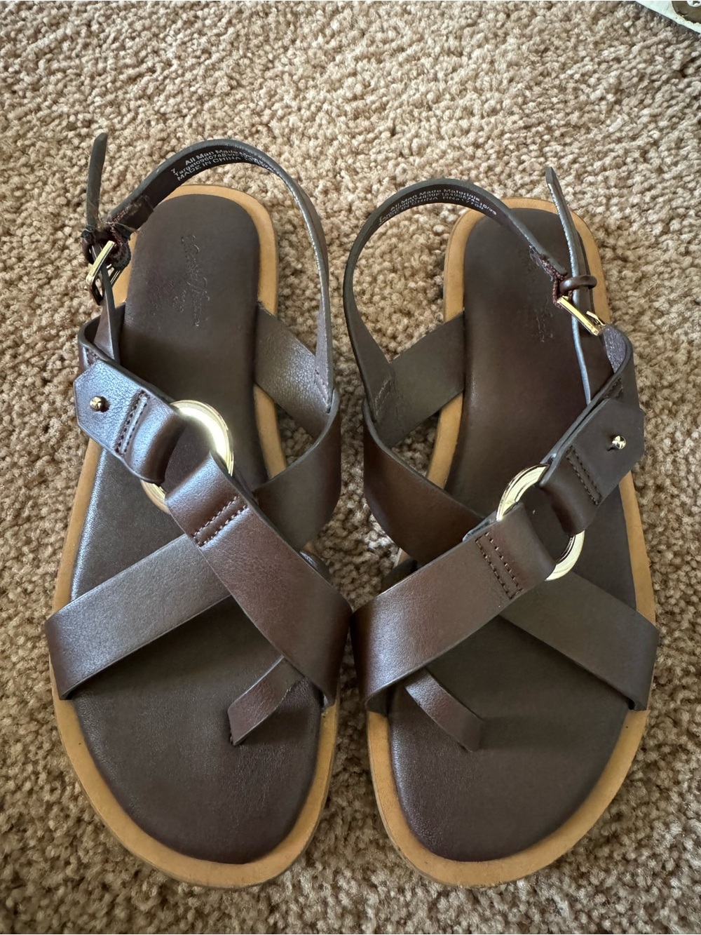 Universal Thread Brown Crisscross Slingback Sandals with Gold Accent